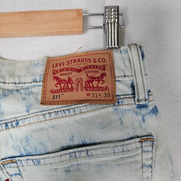 Levis 511 Acid Wash Stretch Denim Jeans Mens 31x30 90s Retro Look - Picture 6 of 11